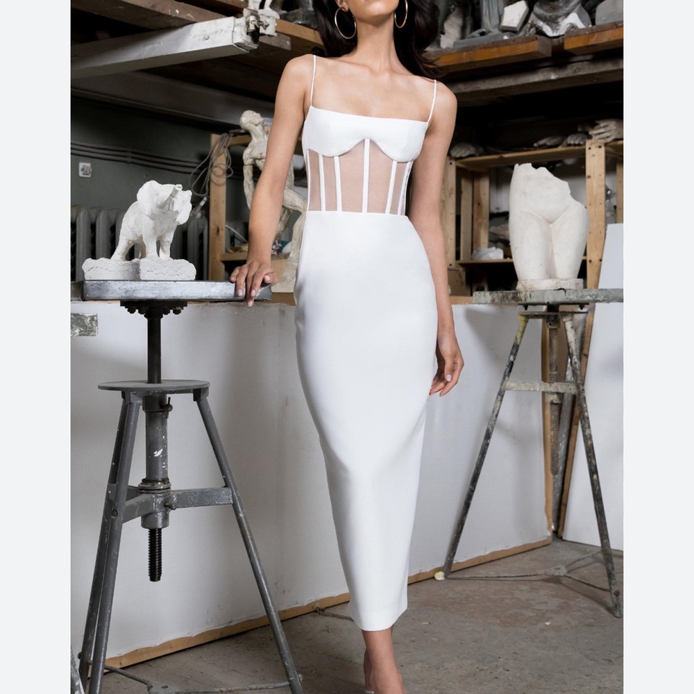 Rasario white bustier midi dress